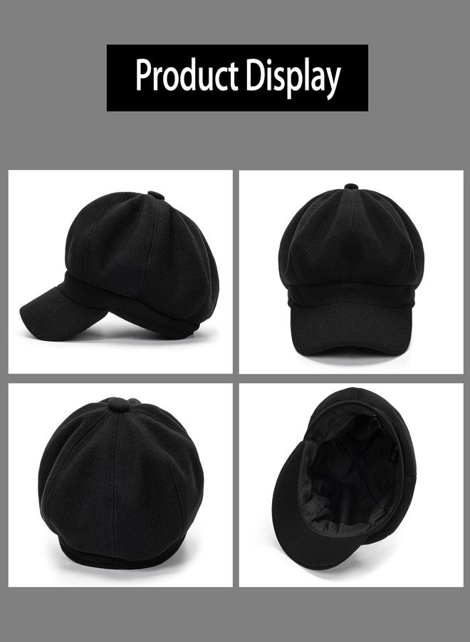 CaySep Womens-Newsboy-Octagonal-Beret-Hats Vintage 8 Panels Cabbie Cap Outdoor Cabbie Painter Driver Cap for Girls Teens Black - Image 2